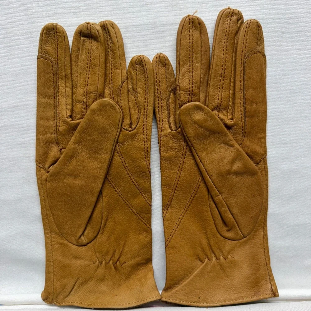 Vintage Leather Riding Driving Gloves Tan Perforated Womens XS Youth Equestrian